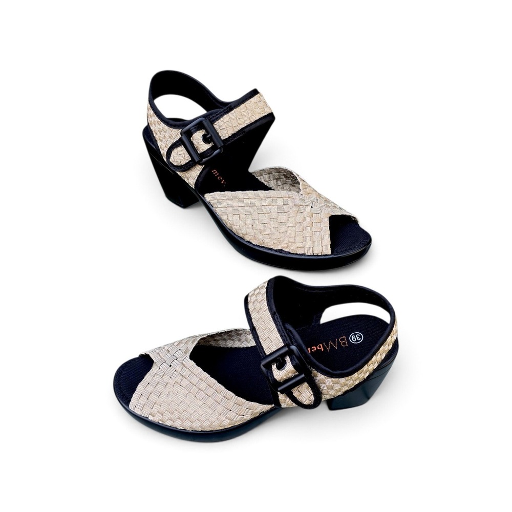 Bernie Mev Drisco Light Gold Woven Elastic Wedge Sandals Size 39 (Run Small)